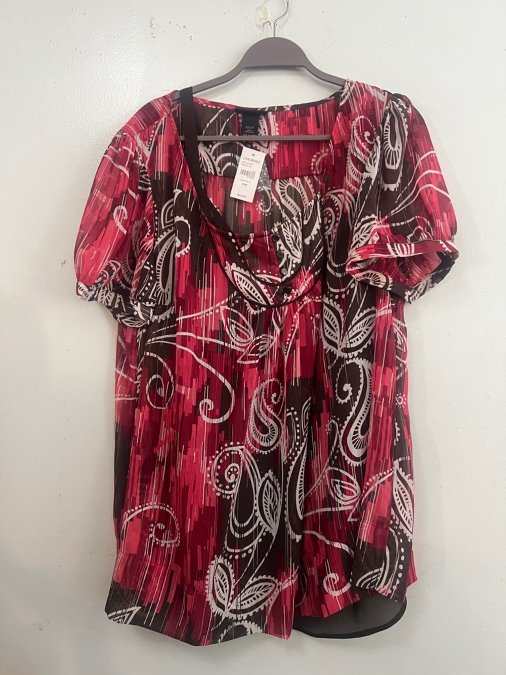 LANE BRYANT NWT Red Patterned Short-Sleeve Blouse size 22/24‎